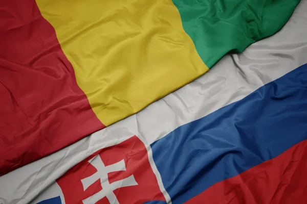 Махаючи Барвистим Прапором Словаччини Національним Прапором Гінеї Макрос — стокове фото