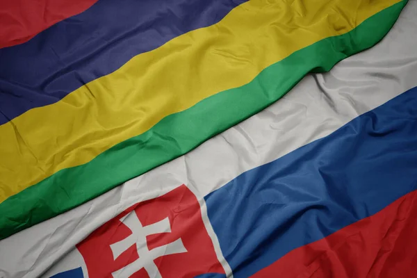 Sventolando Bandiera Colorata Della Slovacchia Bandiera Nazionale Mauritius Macro — Foto Stock
