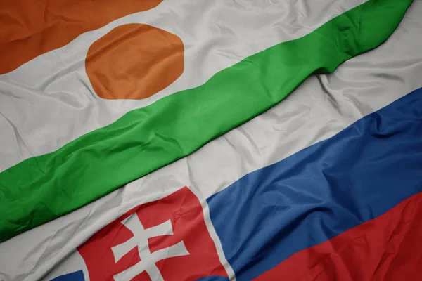 Waving Colorful Flag Slovakia National Flag Niger Macro — Stock Photo, Image
