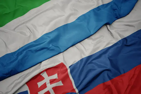 Acenando Bandeira Colorida Eslováquia Bandeira Nacional Sierra Leone Macro — Fotografia de Stock
