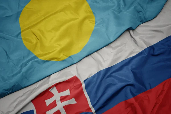 Waving Colorful Flag Slovakia National Flag Palau Macro — Stock Photo, Image