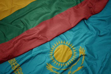 Kazakistan 'ın renkli bayrağını ve Litvanya' nın ulusal bayrağını sallıyordu. makro