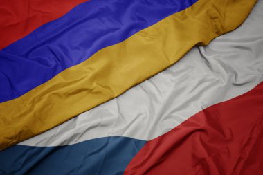 Czech Cumhuriyeti ve Ermenistan bayrağının renkli bayrağını sallıyordu. makro