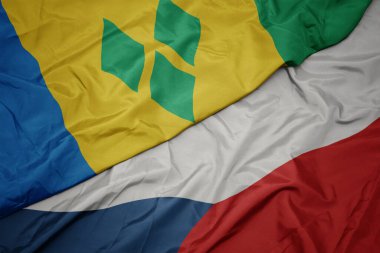 Czech cumhuriyetinin renkli bayrağını sallıyordu. Saint Vincent ve El bombalarının ulusal bayrağını sallıyordu. makro