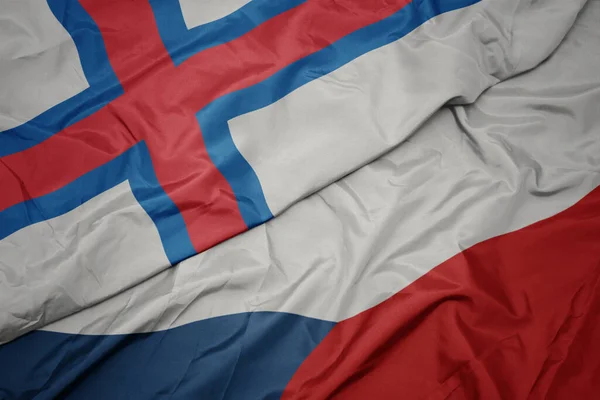 Zwaaiende Vlag Van Tsjechische Republiek Nationale Vlag Van Faeröer Eilanden — Stockfoto