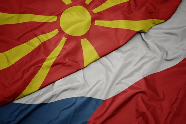 Acenando Bandeira Colorida República Checa Bandeira Nacional Macedônia Macro — Fotografia de Stock