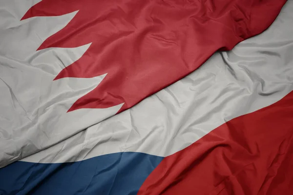 Színes Zászlót Lobogtatva Cseh Köztársaság Nemzeti Zászló Bahrein Makroszintű — Stock Fotó