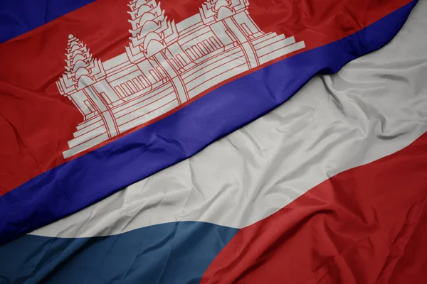Ondeando Colorida Bandera República Checa Bandera Nacional Camboya Macro —  Fotos de Stock