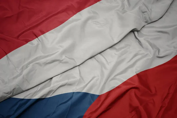 Vlající Barevnou Vlajkou České Republiky Národní Vlajkou Indonésie Makro — Stock fotografie