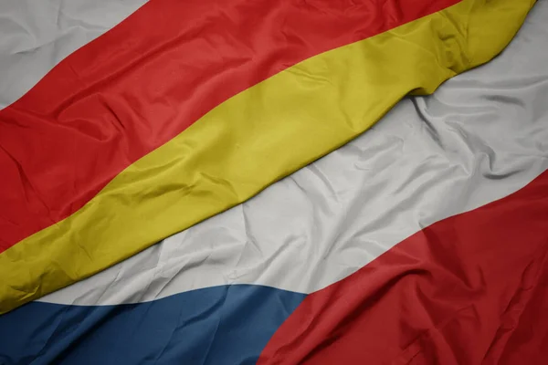 Vlající Barevnou Vlajkou České Republiky Národní Vlajkou Jižní Osetie Makro — Stock fotografie