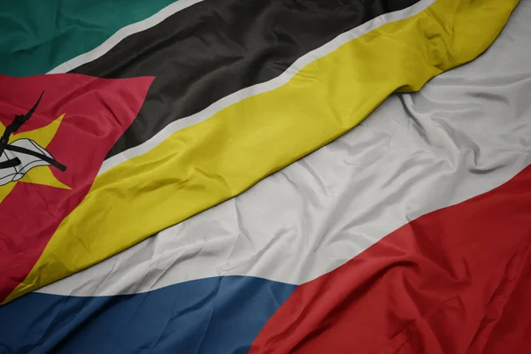 Acenando Bandeira Colorida República Checa Bandeira Nacional Moçambique Macro — Fotografia de Stock