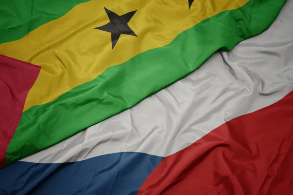 Sventolando Bandiera Colorata Della Repubblica Ceca Bandiera Nazionale Sao Tome — Foto Stock