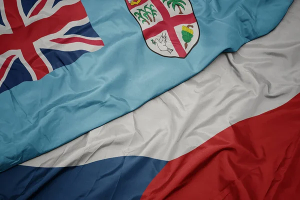 Waving Colorful Flag Czech Republic National Flag Fiji Macro — Stock Photo, Image