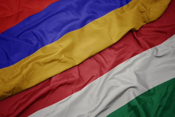 Ondeando Bandera Colorida Hungary Bandera Nacional Armenia Macro — Foto de Stock