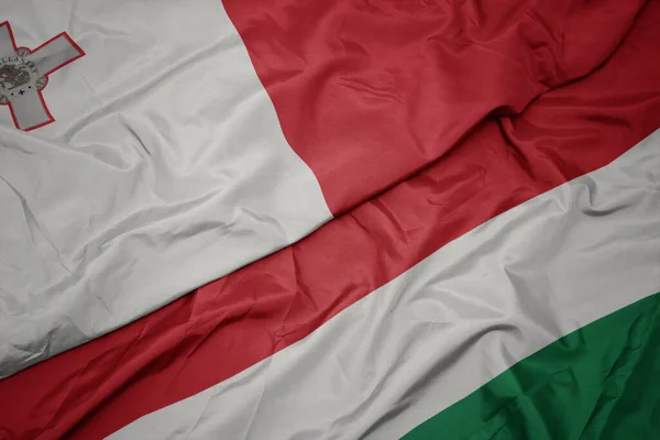 Waving Colorful Flag Hungary National Flag Malta Macro — Stock Photo, Image