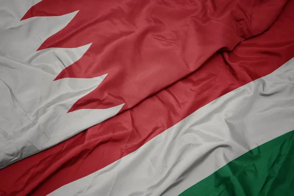 Waving Colorful Flag Hungary National Flag Bahrain Macro — Stock Photo, Image