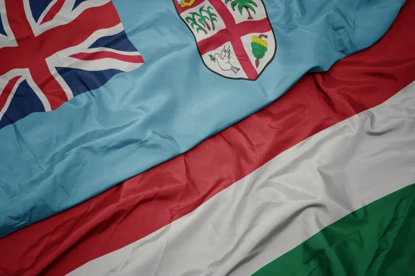 Waving Colorful Flag Hungary National Flag Fiji Macro — Stock Photo, Image