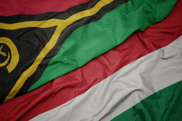 Ondeando Bandera Colorida Bandera Húngara Nacional Vanuatu Macro —  Fotos de Stock