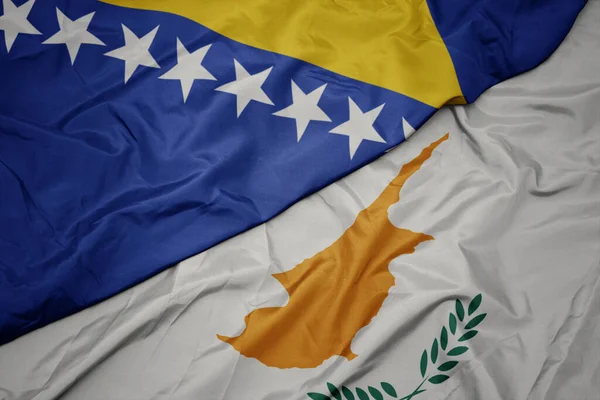 Ondeando Colorida Bandera Cyprus Bandera Nacional Bosnia Herzegovina Macro —  Fotos de Stock