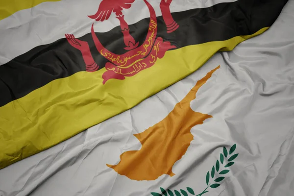 Zwaaiende Kleurrijke Vlag Van Cyprus Nationale Vlag Van Brunei Macro — Stockfoto