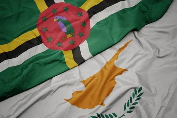 シプラスのカラフルな旗とドミニカの国旗を振っています マクロ — ストック写真