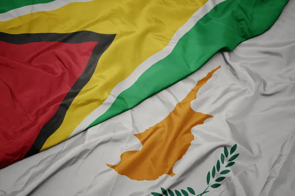 Ondeando Colorida Bandera Cyprus Bandera Nacional Guyana Macro —  Fotos de Stock