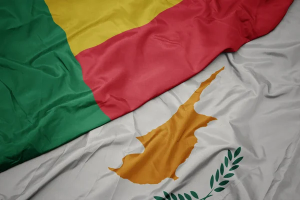 Waving Colorful Flag Cyprus National Flag Benin Macro — Stock Photo, Image