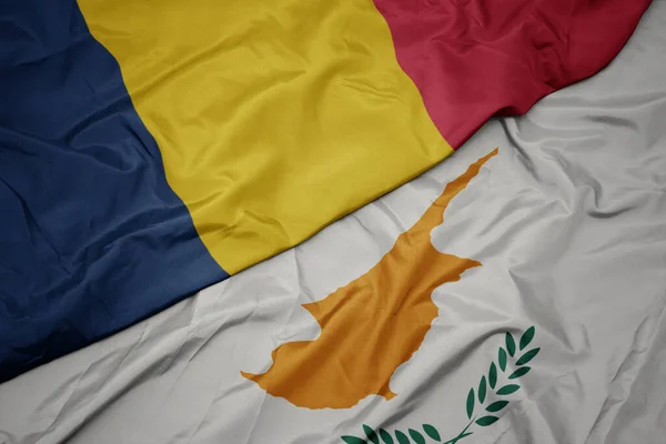 Ondeando Colorida Bandera Cyprus Bandera Nacional Chad Macro — Foto de Stock