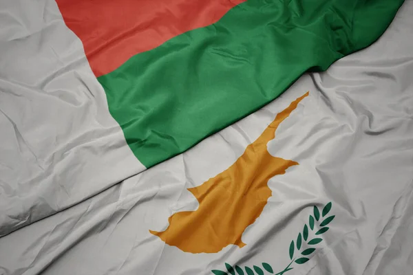 Waving Colorful Flag Cyprus National Flag Madagascar Macro — Stock Photo, Image