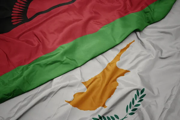 Sventolando Bandiera Colorata Cipro Bandiera Nazionale Del Malawi Macro — Foto Stock