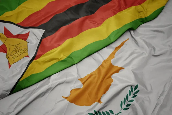 Acenando Bandeira Colorida Cyprus Bandeira Nacional Zimbabwe Macro — Fotografia de Stock
