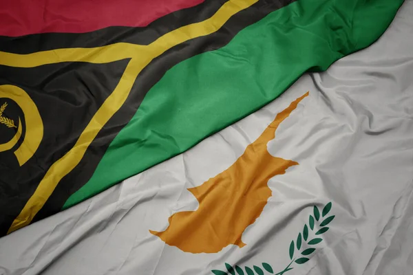 Ondeando Colorida Bandera Cyprus Bandera Nacional Vanuatu Macro —  Fotos de Stock