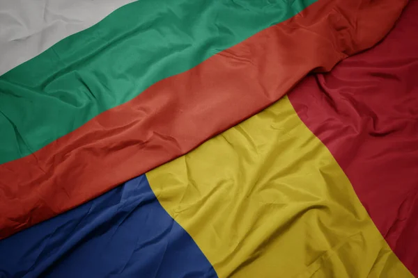Ondeando Colorida Bandera Romania Bandera Nacional Bulgaria Macro — Foto de Stock