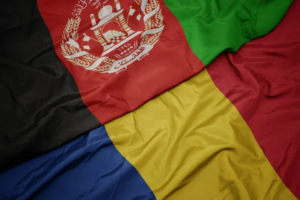 Waving Colorful Flag Romania National Flag Afghanistan Macro — Stock Photo, Image