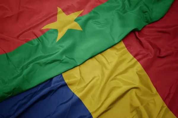 Ondeando Colorida Bandera Romania Bandera Nacional Burkina Faso Macro — Foto de Stock