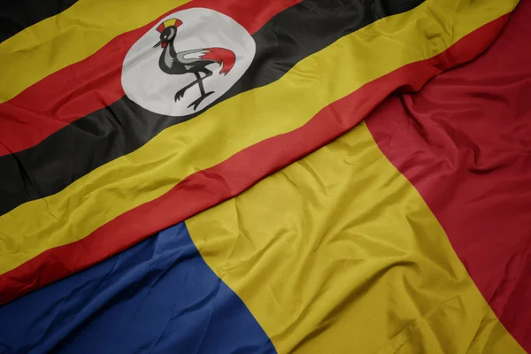 Махаючи Барвистим Прапором Румунії Національним Прапором Наганда Макрос — стокове фото