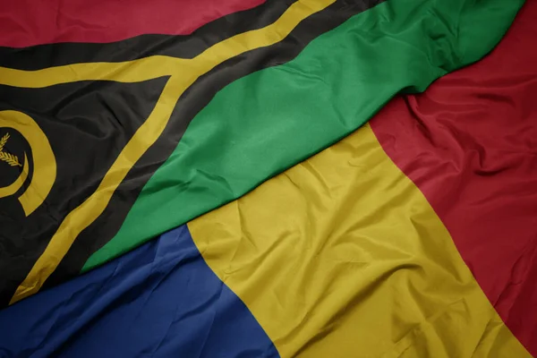 Waving Colorful Flag Romania National Flag Vanuatu Macro — Stock Photo, Image