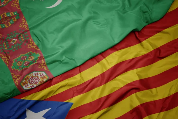 Katalonya Nın Renkli Bayrağı Türkmenistan Ulusal Bayrağı Makro — Stok fotoğraf