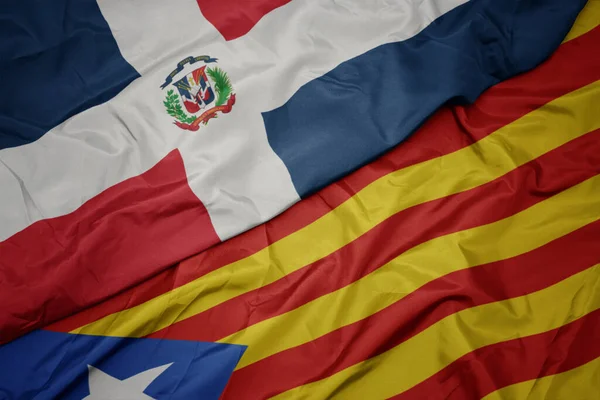 Waving Colorful Flag Catalonia National Flag Dominican Republic Macro — Stock Photo, Image