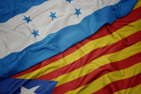 Ondeando Colorida Bandera Catalonia Bandera Nacional Honduras Macro —  Fotos de Stock