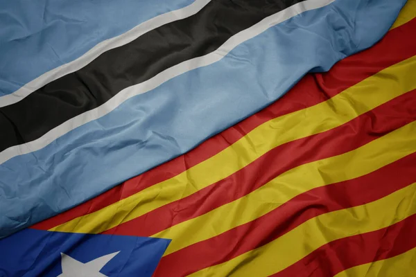 Waving Colorful Flag Catalonia National Flag Botswana Macro — Stock Photo, Image