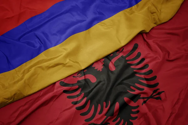 Waving Colorful Flag Albania National Flag Armenia Macro — Stock Photo, Image