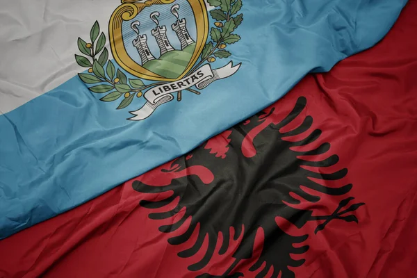 Waving Colorful Flag Albania National Flag San Marino Macro — Stock Photo, Image