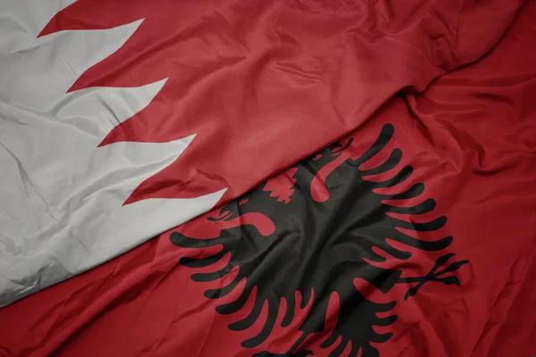 Waving Colorful Flag Albania National Flag Bahrain Macro — Stock Photo, Image
