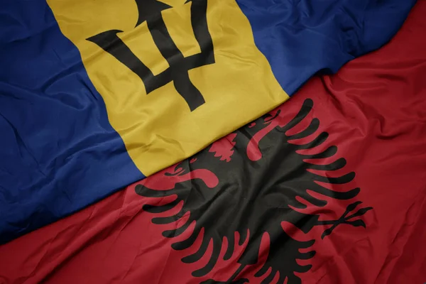 Waving Colorful Flag Albania National Flag Barbados Macro — Stock Photo, Image