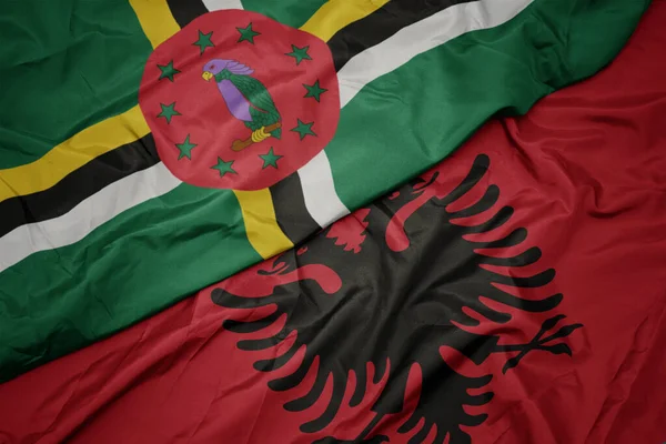 Waving Colorful Flag Albania National Flag Dominica Macro — Stock Photo, Image