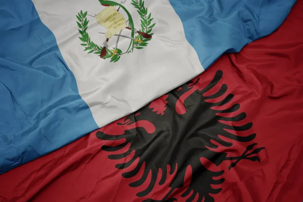 Waving Colorful Flag Albania National Flag Guatemala Macro — Stock Photo, Image