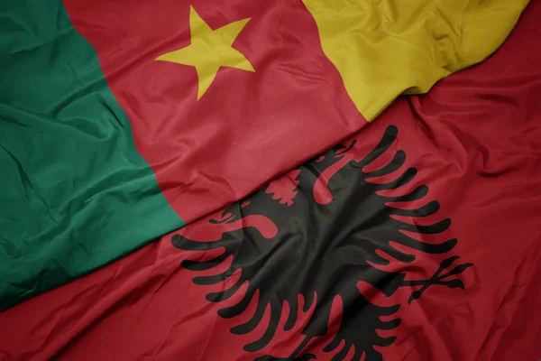 Waving Colorful Flag Albania National Flag Cameroon Macro — Stock Photo, Image