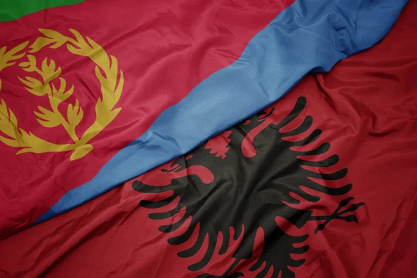 Waving Colorful Flag Albania National Flag Eritrea Macro — Stock Photo, Image