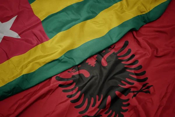 Waving Colorful Flag Albania National Flag Togo Macro — Stock Photo, Image